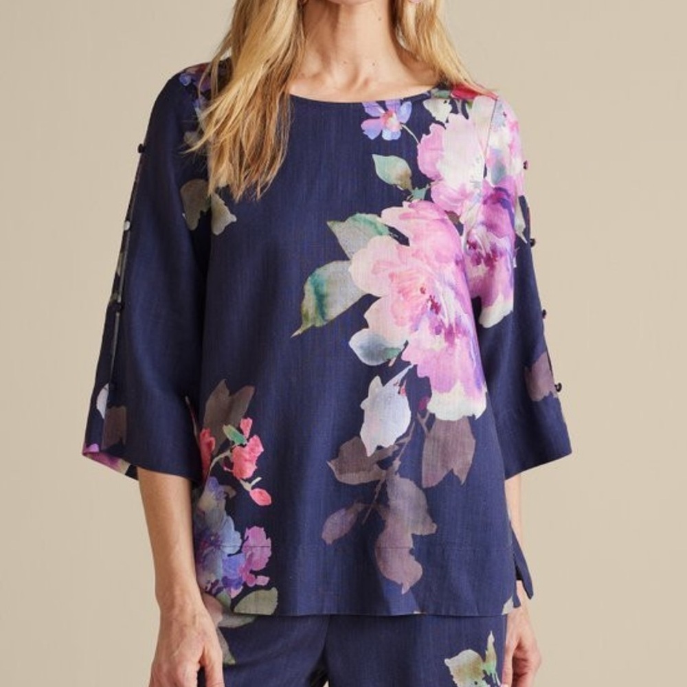 Soft Surroundings | Lizette Floral Linen Blend Top NWT